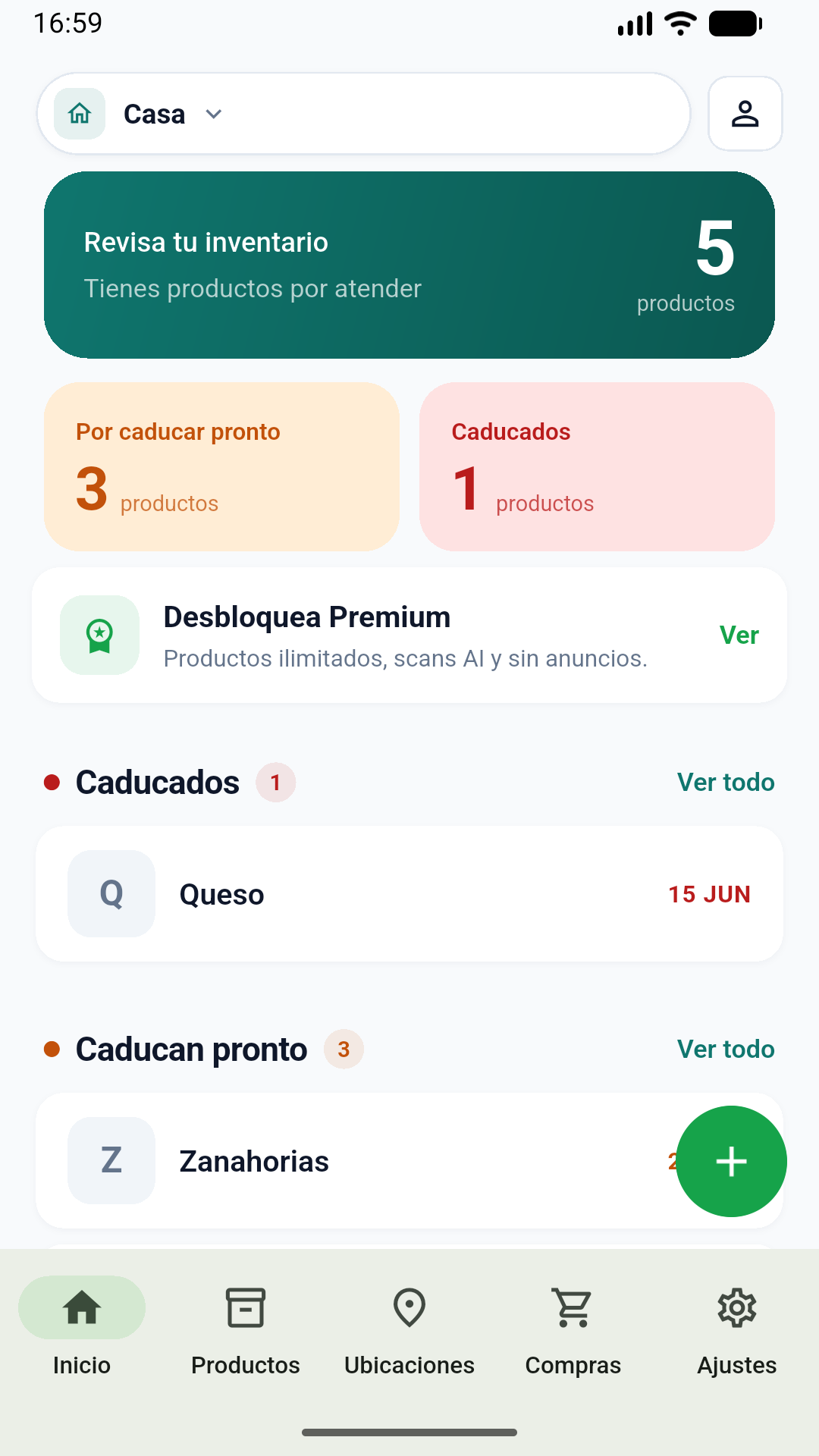 Expirio main screen showing products with their expiry dates